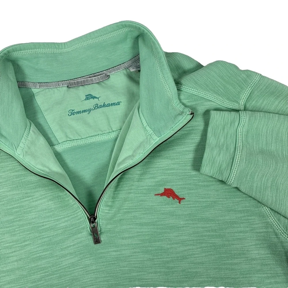 Mens Tommy Bahama 1/4 Zip Pullover Sweater Size XXL Teal Cotton Blend